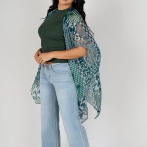 Kimono liviano estampado diente de perro (houndstooth)