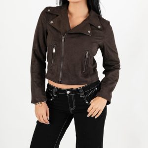 Chaqueta tipo moto apariencia gamuza