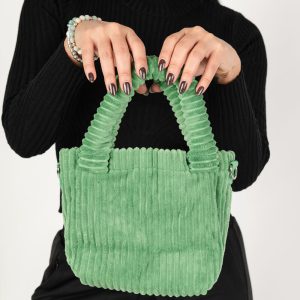 Cartera en corduroy con asa y correa en canvas