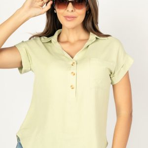 Blusa con fibras de lino y doblez en las mangas