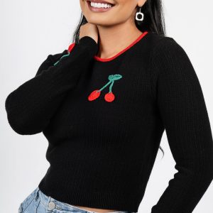 Sweater con bordado de cerezas