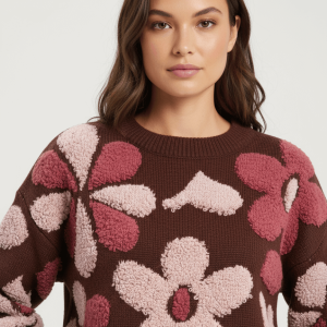 Sweater con textura combinada de flores