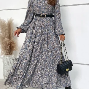 Vestido Largo Estampado y con Botones Frontales