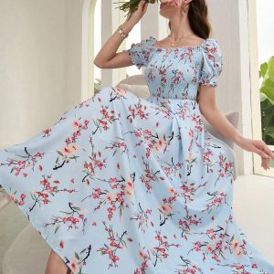 Vestido Maxi Floral de Manga Corta