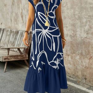 Vestido largo de manga corta con rayas unicolor