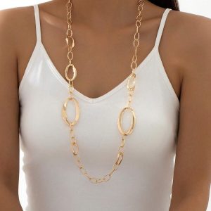 Collar Largo con Anillos Metálicos Ovalados