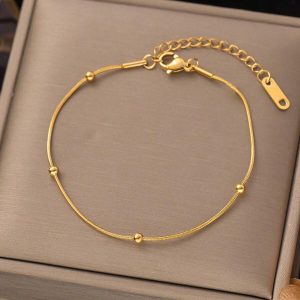 Pulsera minimalista de acero de titanio 316 con cadena y cuentas
