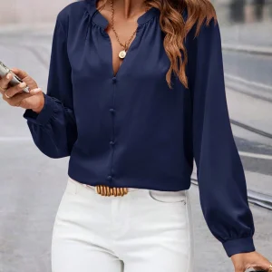 Blusa de Manga Larga con Escote V y Volantes