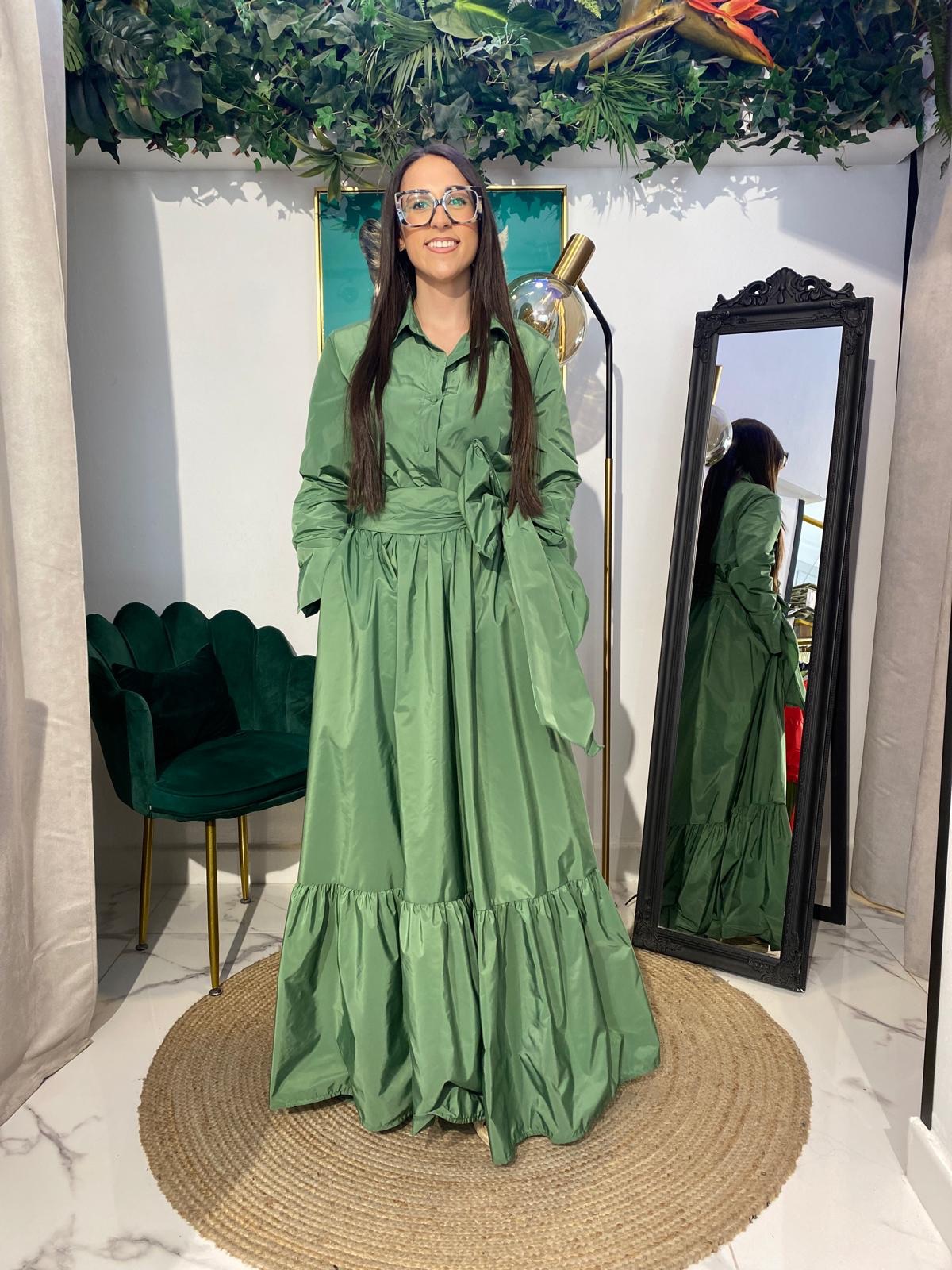 Vestido camisero tafetán bajo volante largo - Imagen 5