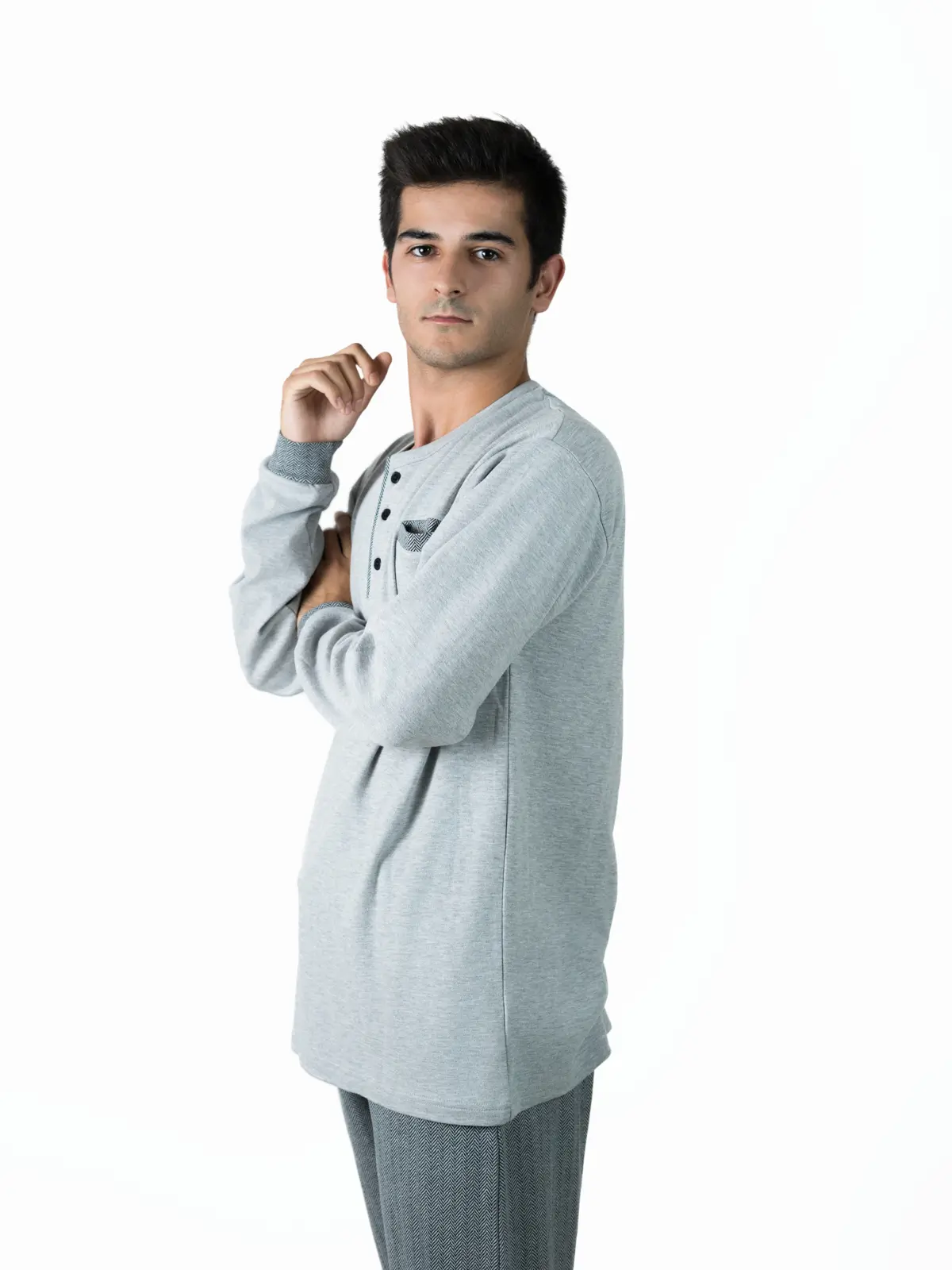 Pijama hombre Interlock pantalón estampado gris - Imagen 2