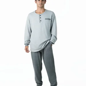 Pijama hombre Interlock pantalón estampado gris