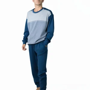 Pijama hombre Interlock estampado azulado