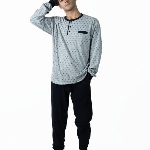 Pijama hombre punto liso camisa estampada