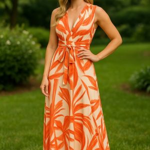 vestido blanco con naranja largo