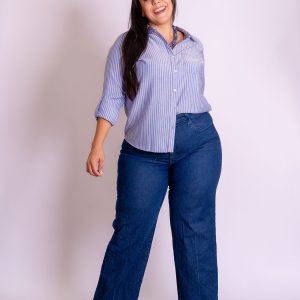 Blusa camisera celeste con rayas plus