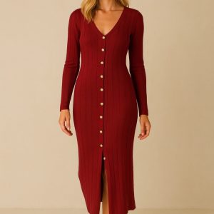 Vestido manga larga punto botones