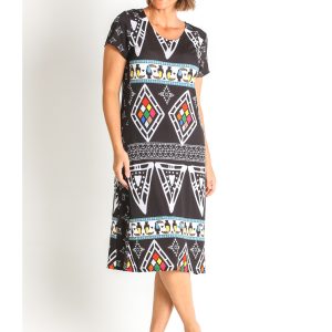 VESTIDO PUNTO ESTAMPADO ETNICO PES. RECICLADO