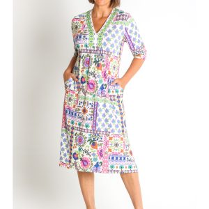 VESTIDO PUNTO ESTAMPADO PES. RECICLADO MANGA 3/4