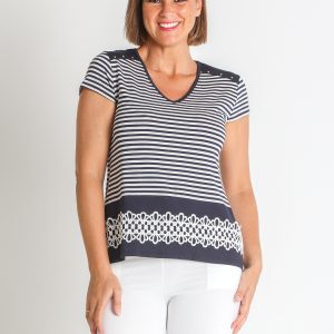 CAMISETA VISCOSA RAYAS CORTE PUNTILLA