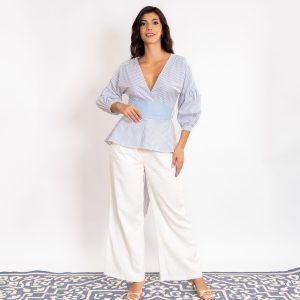 Blusa rayas celestes peplum