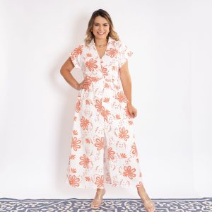 vestido camisero con detalles naranja