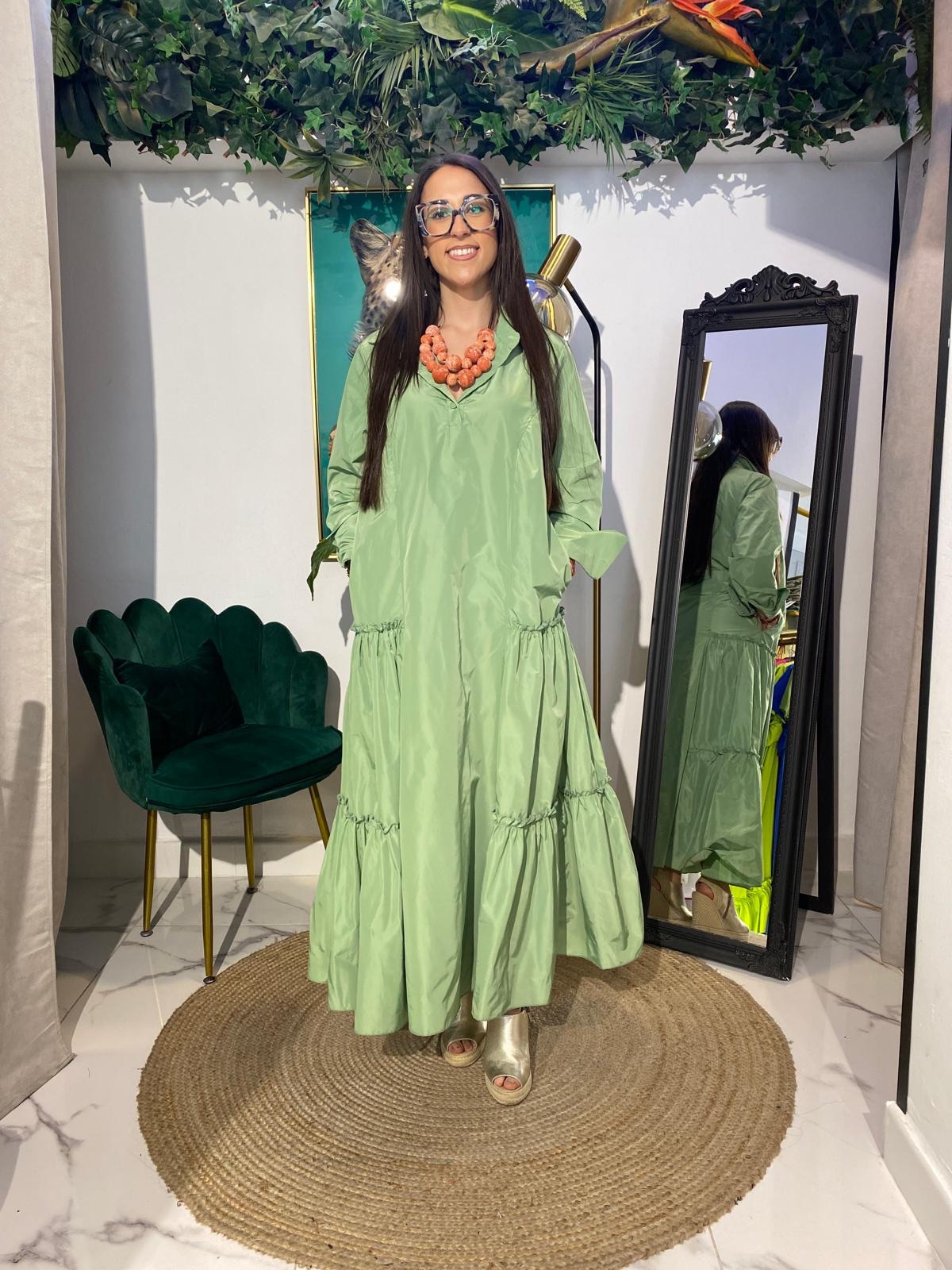 Vestido midi tafetán volantes laterales - Imagen 3