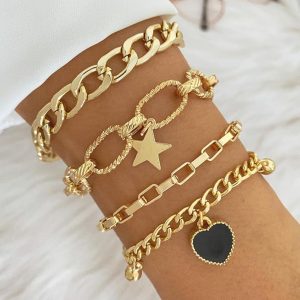 Set de Pulseras de Cadena Doradas y Plateadas enchapadas en Oro 18K
