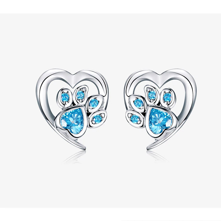 pendientes patita de cristal azul