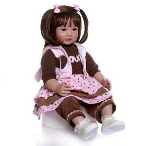 Bebe Reborn 60 CM Niña Coletas Café