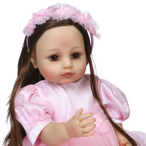 Bebe Reborn 55 CM Vestido Rosa Princesa cabello largo