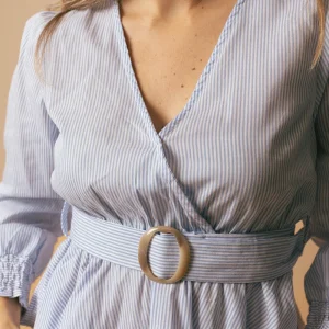 Blusa rayas cruzada con cinturón