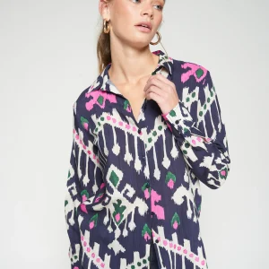 CAMISA GABY IKAT AZUL MARINO ROSA