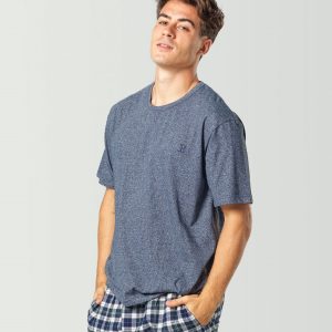 Camiseta de pijama manga corta azul para hombre