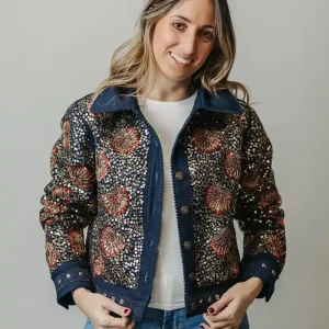 Cazadora vaquera lentejuelas floral