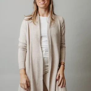 Chaqueta midi punto beige