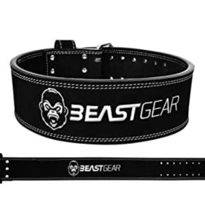 Beast Gear Cinturón Halterofilia – Cinturón Lumbar Powerlifting con Doble Hebilla – Cinturón Levantamiento de Peso de Piel Nobuck – 10 cm de Ancho y 10 mm de Grosor