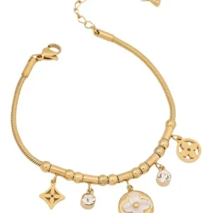 Brazalete de Acero Dorado con Dijes