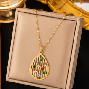 Coolar Gota Hueca en Oro 18K con Rhinestones de Colores