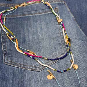 Collar múltiple moneditas rosa