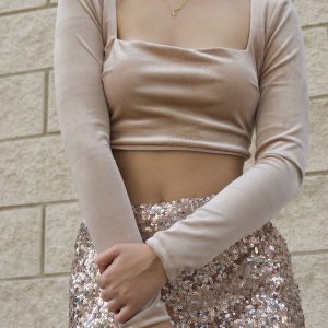 TOP VELVET MANGA LARGA BEIGE