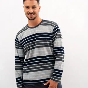 Pijama algodón para hombre con rayas grises