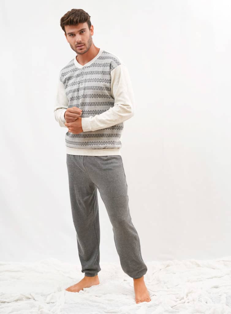 Pijama para hombre de invierno color blanco en Jacquard - Imagen 2