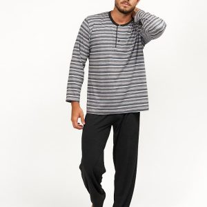 Pijama de algodón combinado rayas grises para entretiempo