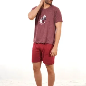 Pijama de algodón rojo vigoré para hombre