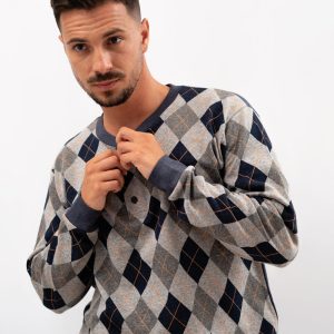 Pijama para hombre de invierno con rombos en Jacquard