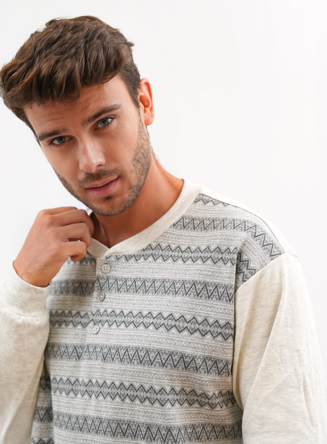 Pijama para hombre de invierno color blanco en Jacquard