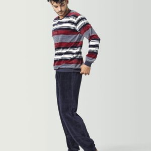 Pijama de terciopelo para hombre a rayas azules