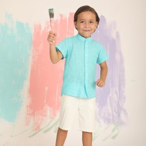 Camisa de Niño Lino Turquesa