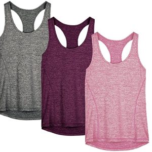 icyzone Camiseta de Fitness Deportiva de Tirantes para Mujer, Pack de 3