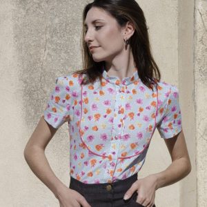 Camisa cuello mao flores celeste 2.0